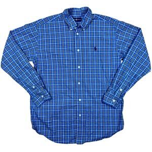 Ralph Lauren Youth 16/18 Blue Plaid Button Down Shirt Classic Fit Cotton